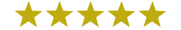Five large yellow stars in a row on a transparent background, representing a five-star rating or review.